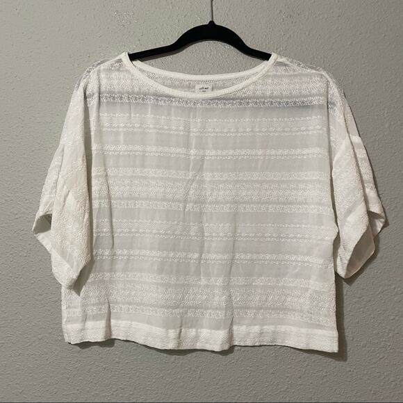 Aritzia Wilfred White Sheer Boxy Fit Blouse Womens XXS Short Sleeve Preppy - Picture 1 of 7